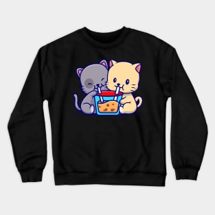 Cute Couple Cat Drink Boba Milk Tea Cartoon Crewneck Sweatshirt